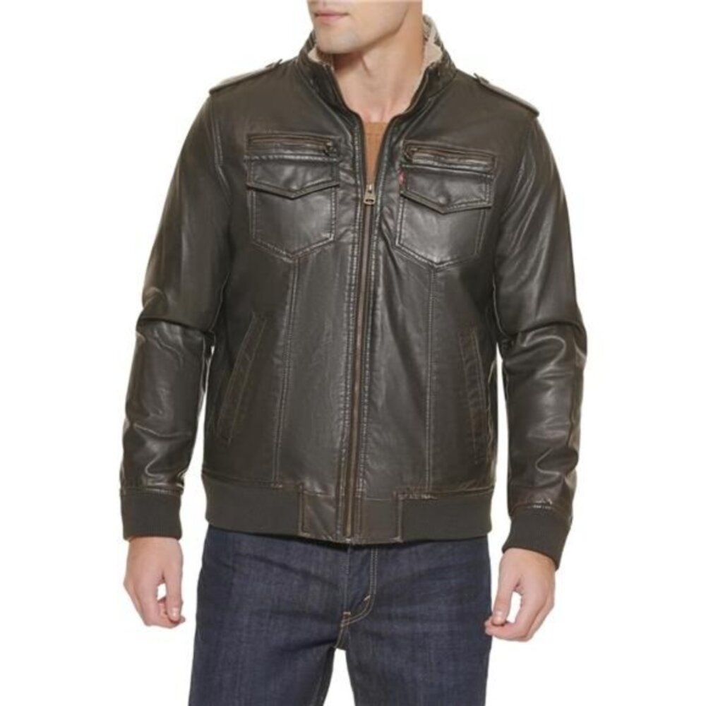 Levi's‎ Men's Faux Leather Sherpa Aviator Bomber Jacket Regular & Big/Tall Sizes